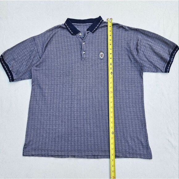 Robert Stock Golf Wear Blue and Beige Striped Polo Short Sleeve Shirt - Picture 2 of 7